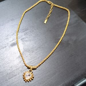 Vendome Gold Tone Necklace with Crystal Pendant